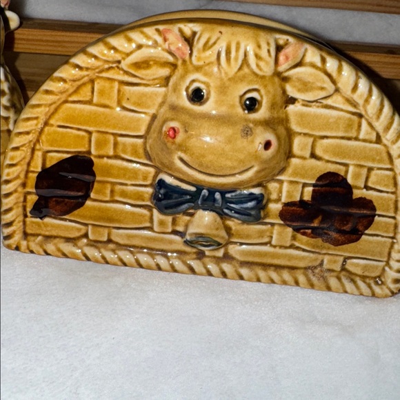 Adorable Vintage Cow Salt & Pepper Shaker Set with Napkin Holder - Picture 2 of 16